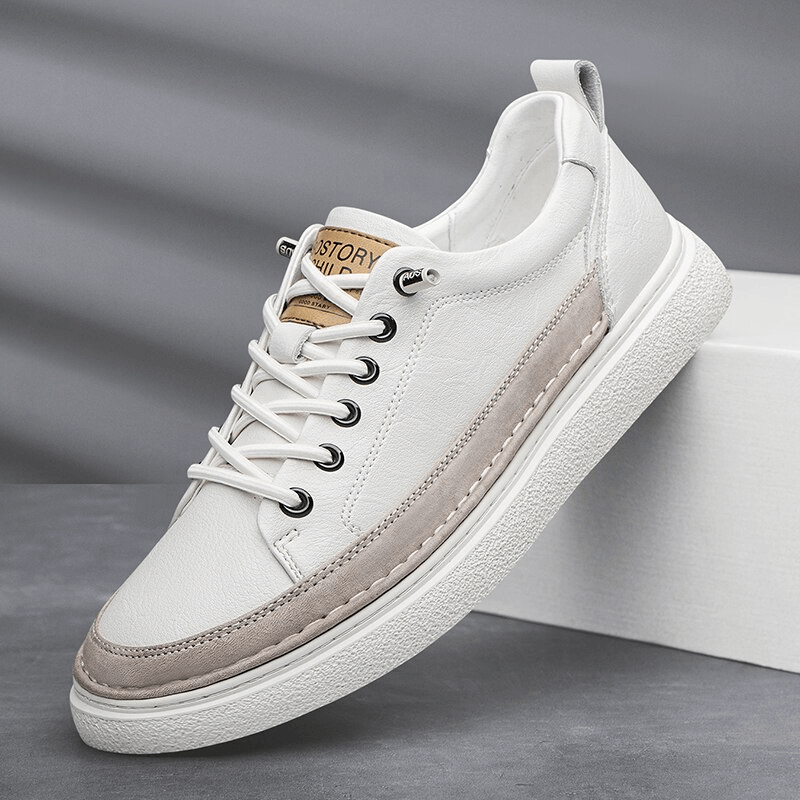 Stylish breathable white leather men's sneaker with lace-up closure and rubber sole, crafted for athletes and casual wearers - SF1182